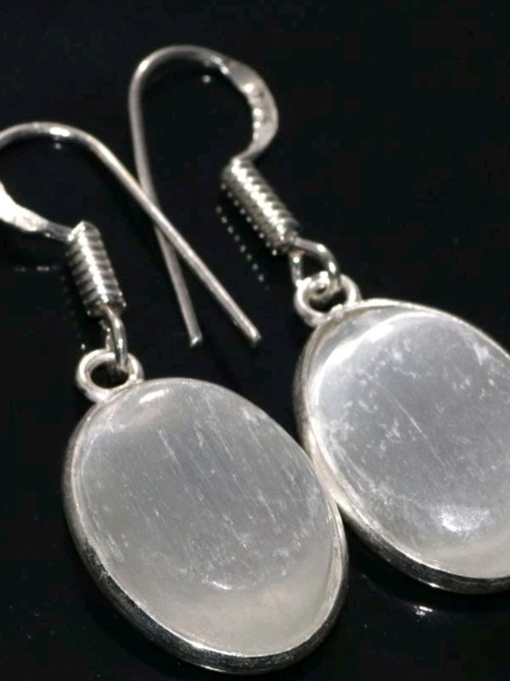 925 Sterling Silver Oval Selenite Crystal Drop Earrings